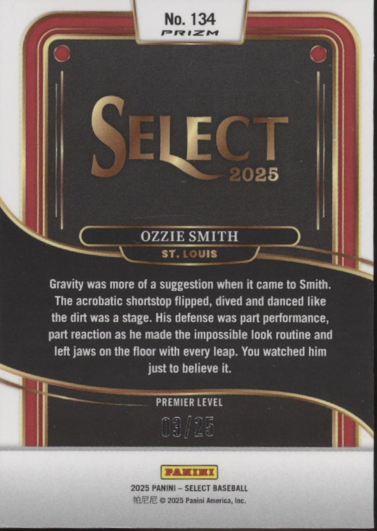 Ozzie Smith 2025 Panini Select White Ice Prizm 03/25 #134