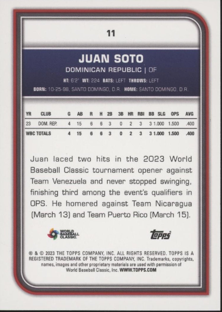 Juan Soto 2023 Topps World Baseball Classic Green Foilboard 64/75 #11