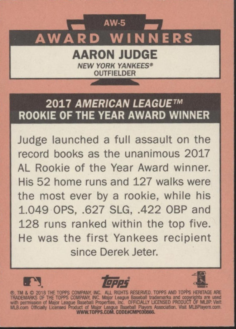 Aaron Judge 2018 Topps Heritage Award Winners #AW-5