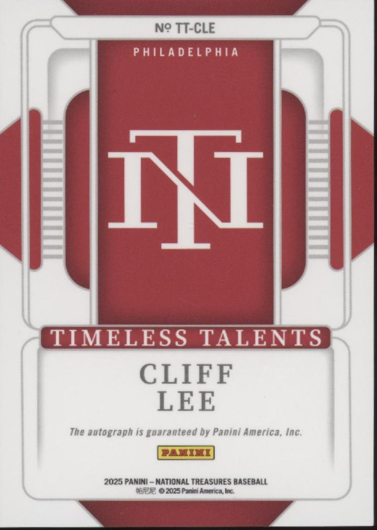 Cliff Lee 2025 Panini National Treasures Timeless Talents Auto 06/10 #TT-CLE