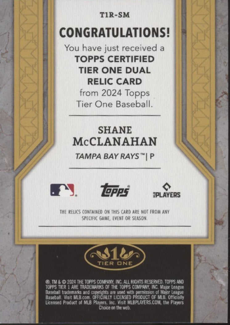 Shane McClanahan 2024 Topps Tier One Swatch 12/25 #T1R-SM