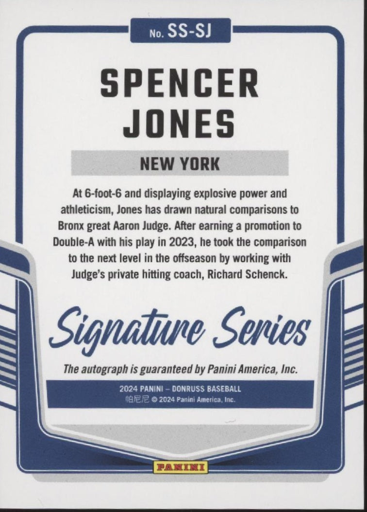 Spencer Jones 2024 Panini Donruss Signature Series Auto #SS-SJ