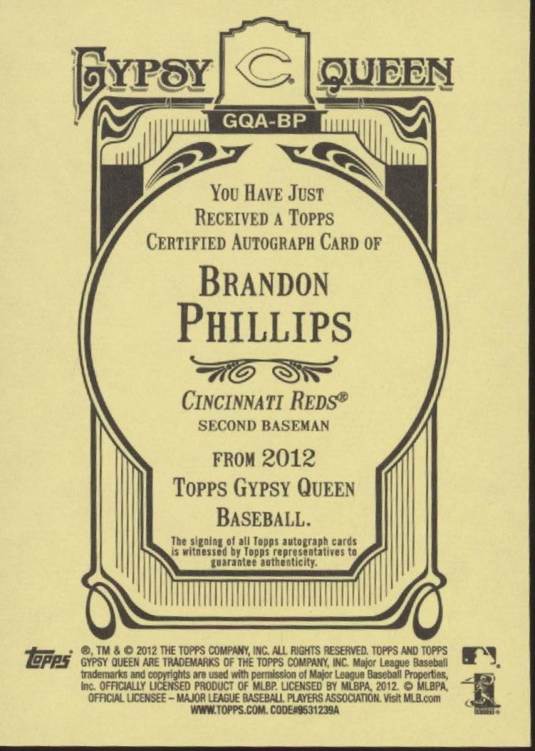 Brandon Phillips 2012 Topps Gypsy Queen Auto #GQA-BP