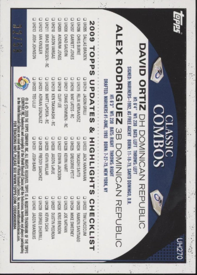 David Ortiz / Alex Rodriguez 2009 Topps Classic Combos 32/58 #UH270