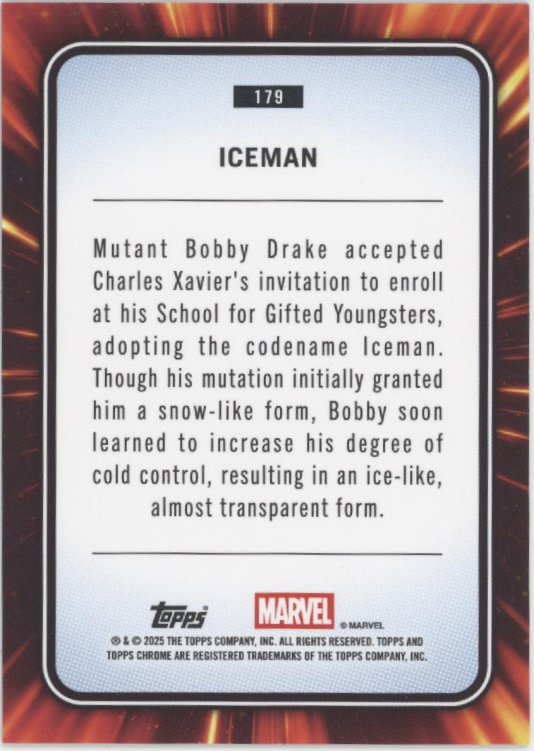 Iceman 2025 Topps Chrome Marvel Blue Refractor 167/299 #179
