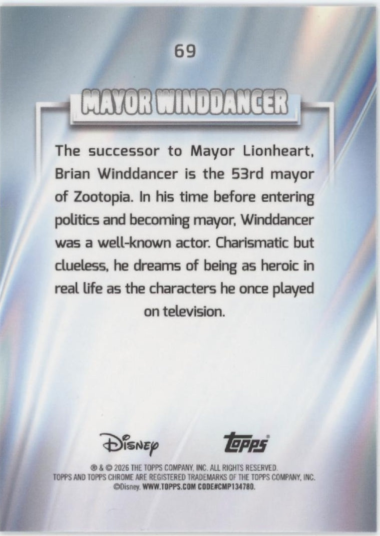 Mayor Winddancer 2026 Topps Chrome Disney Aqua Refractor Debut 022/199 #69
