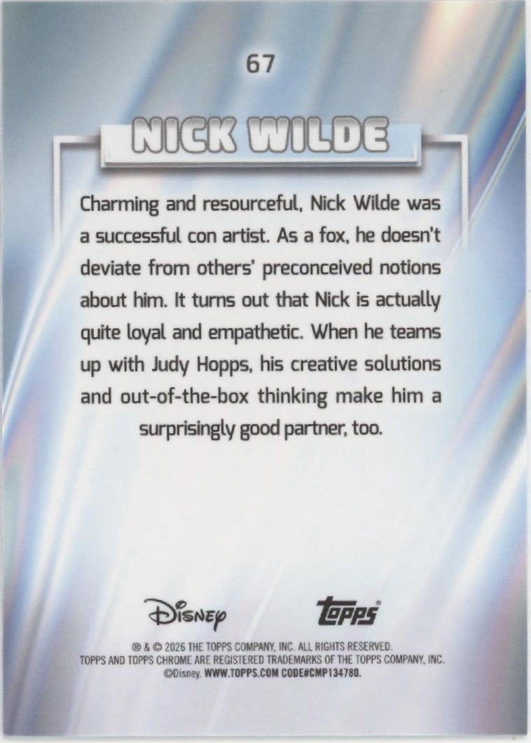 Nick Wilde 2026 Topps Chrome Disney Blue Refractor 048/150 #67