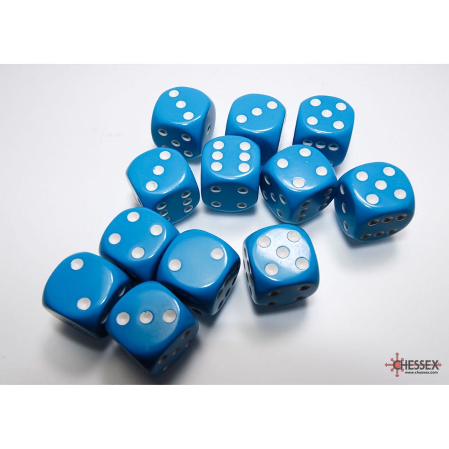 Chessex: Opaque Light Blue/White 16mm d6 Dice Block (12 Dice)