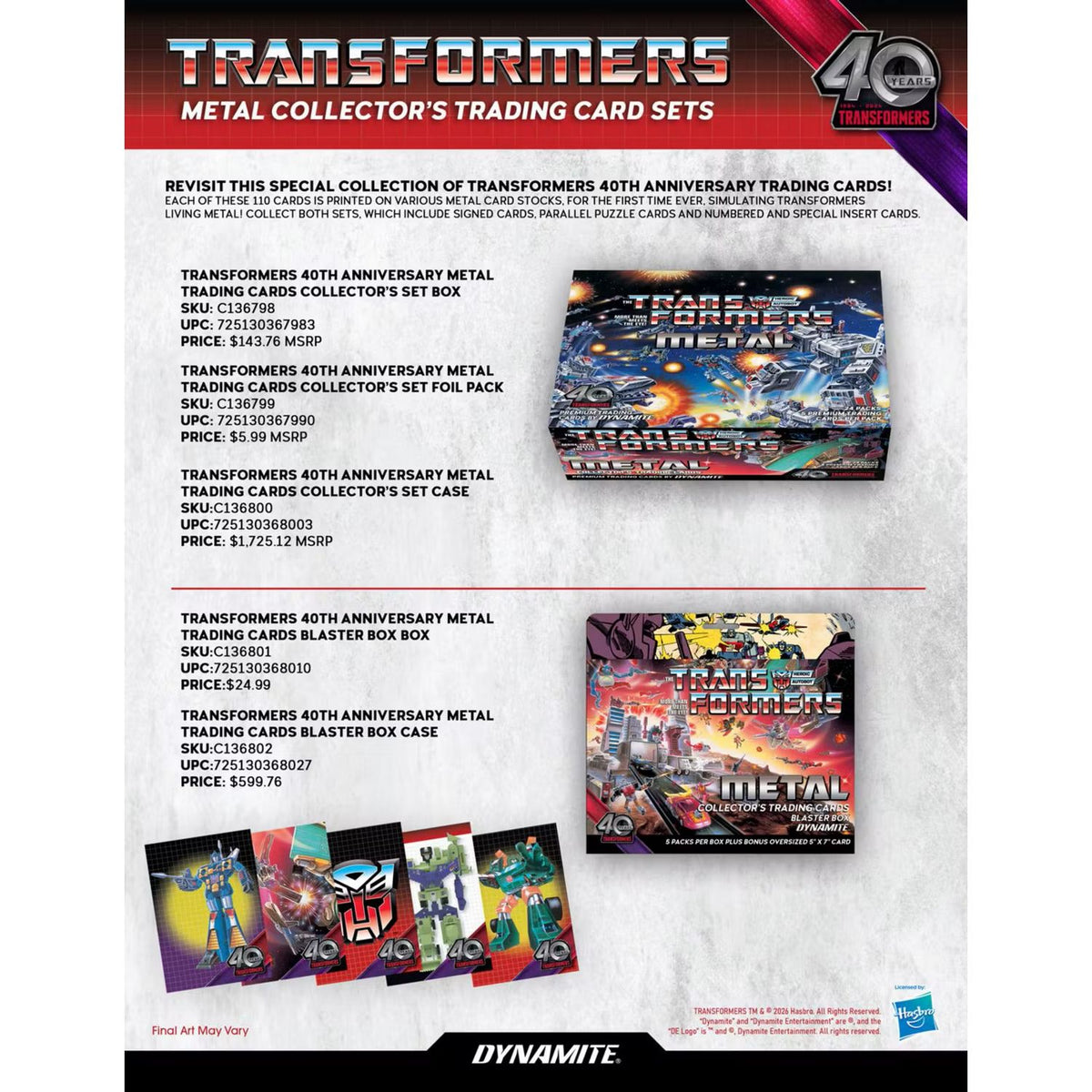 2026 Dynamite Transformers Metal Collector's Set Box