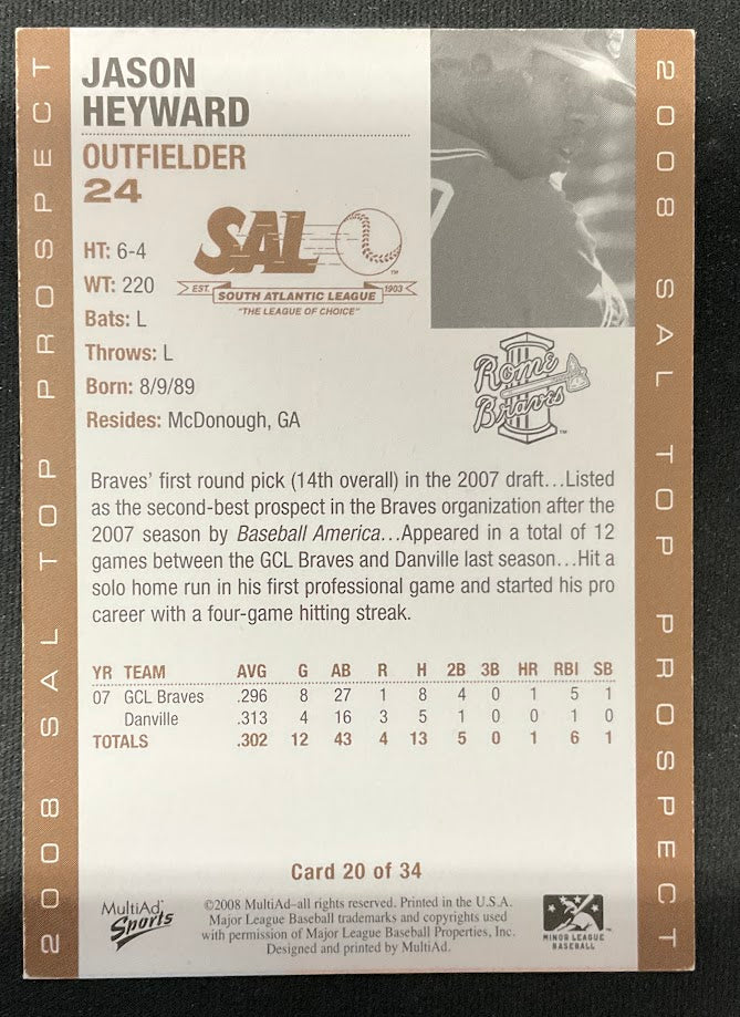 Jason Heyward 2008 MultiAd Sports Top Prospect #20