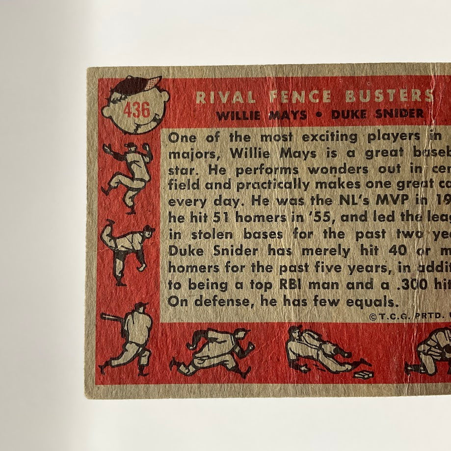 Rival Fence Busters 1958 Topps Willie Mays / Duke Snider #436 PR - Collector Store LLC
