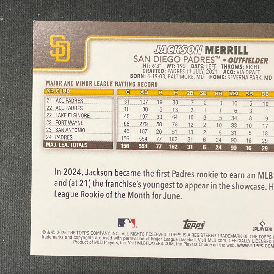 Jackson Merrill 2025 Topps Series 1 Orange Holo 03/25 #125 - Collector Store LLC