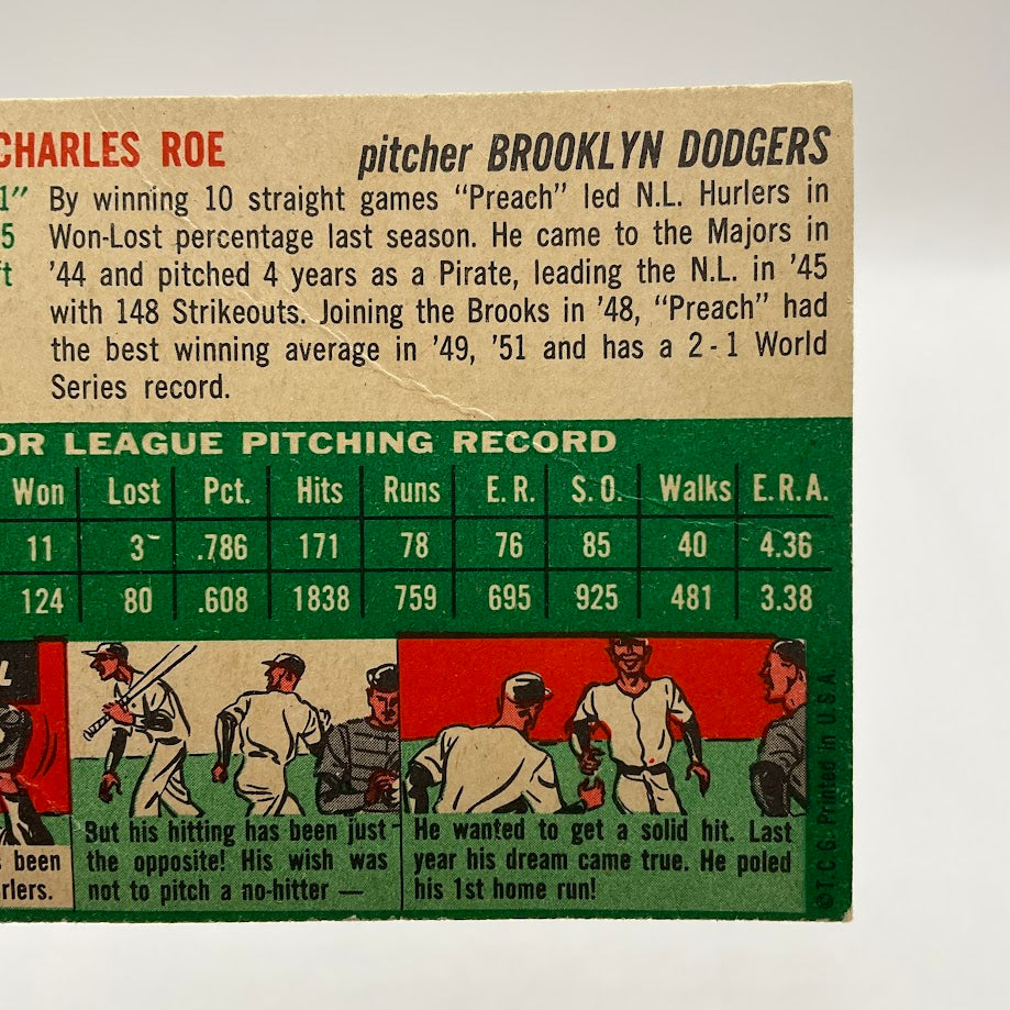 Preacher Roe 1954 Topps #14 Brooklyn Dodgers VG - Collector Store LLC