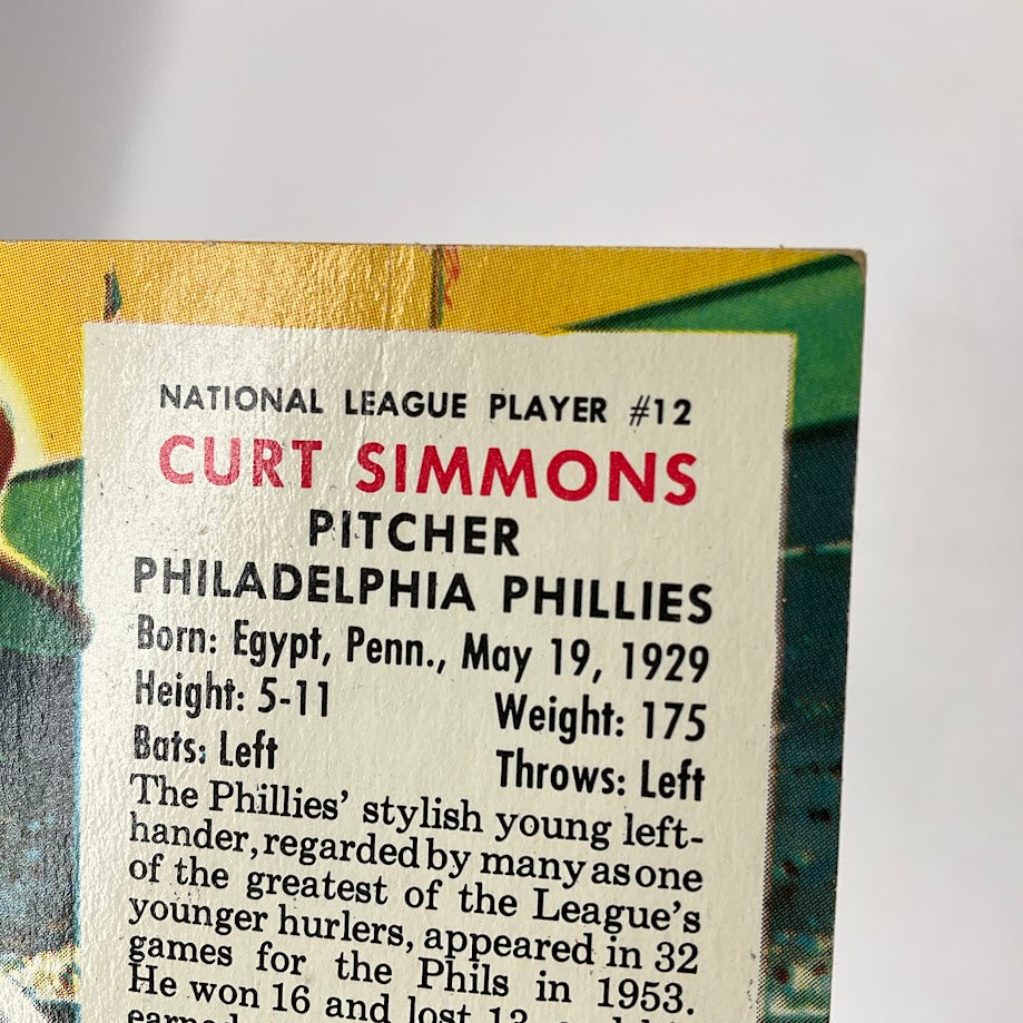 Curt Simmons Red Man 1954 Red Man #12 Philadelphia Phillies VG-EX