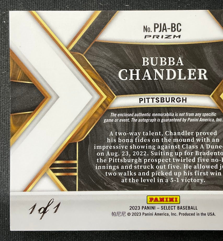 Bubba Chandler 2023 Panini Select Prizm Swatch RC Auto 1 of 1 - Collector Store LLC