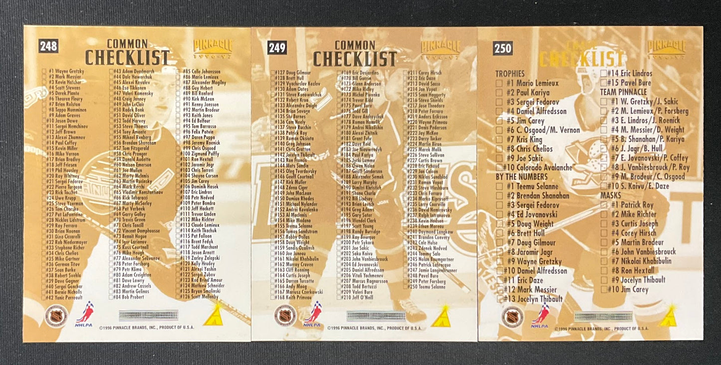 1996-97 Pinnacle Hockey Hand Collated Set (1-250)