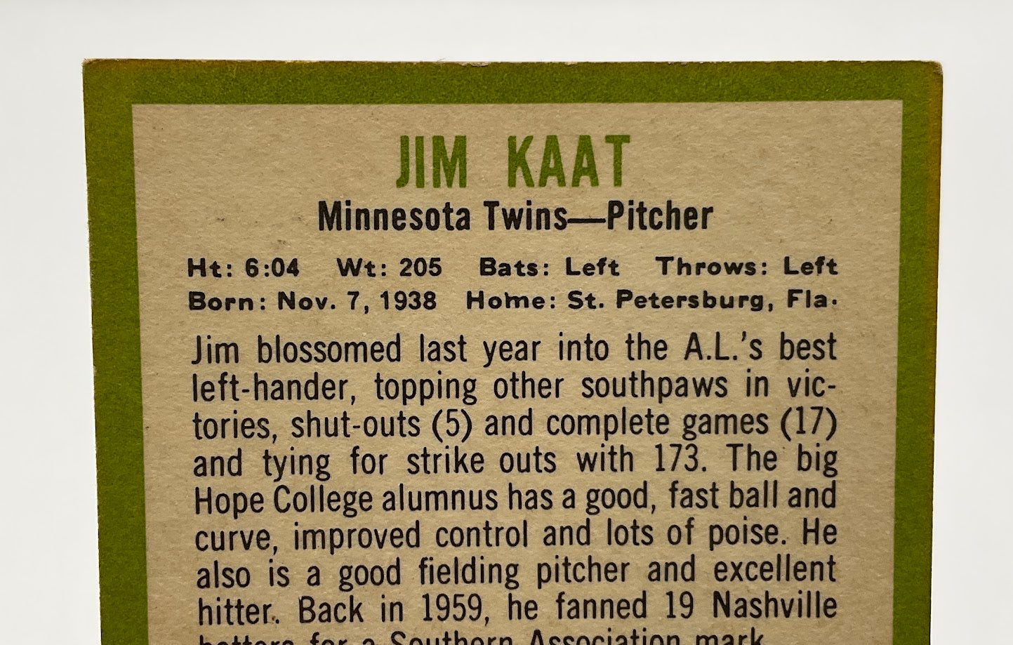 Jim Kaat 1963 Fleer #22 Minnesota Twins VG #2