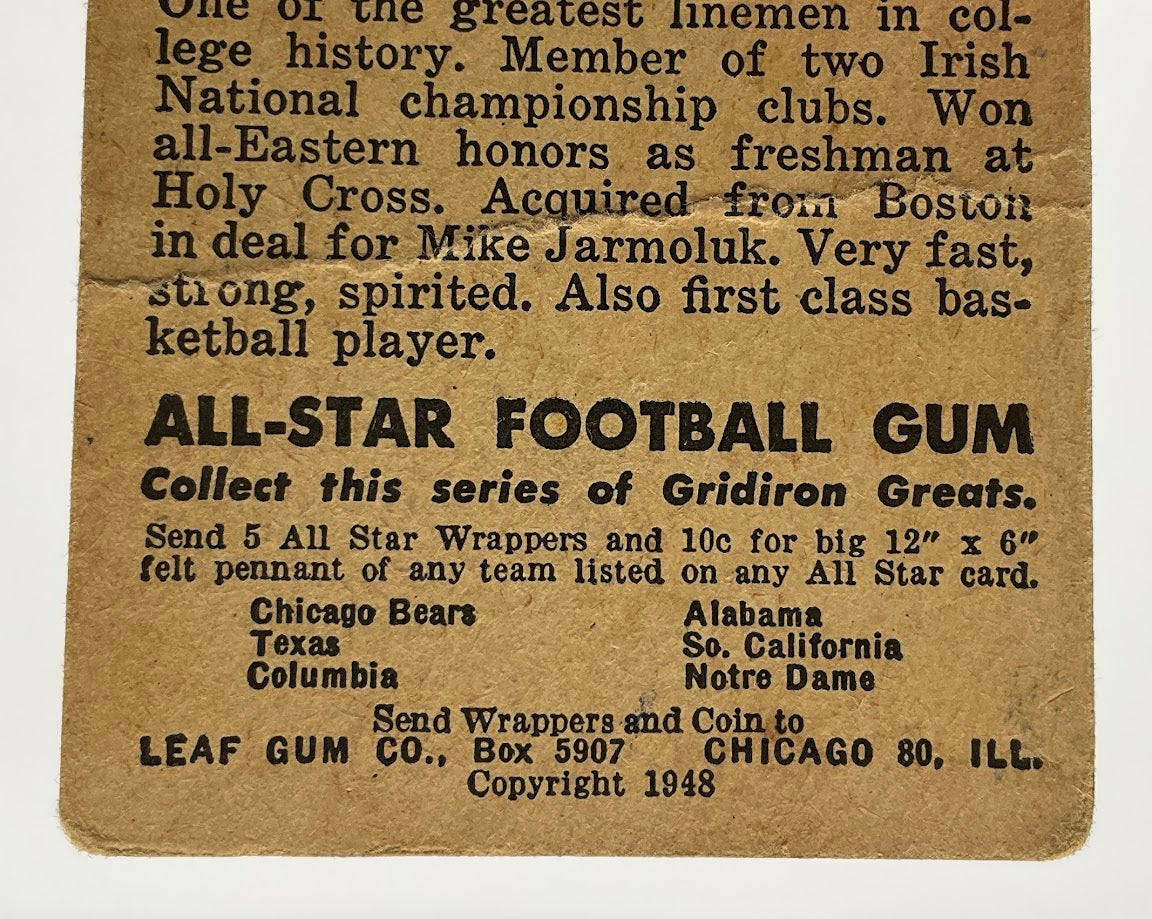 George Connor 1948 Leaf #37 Chicago Bears PR #2