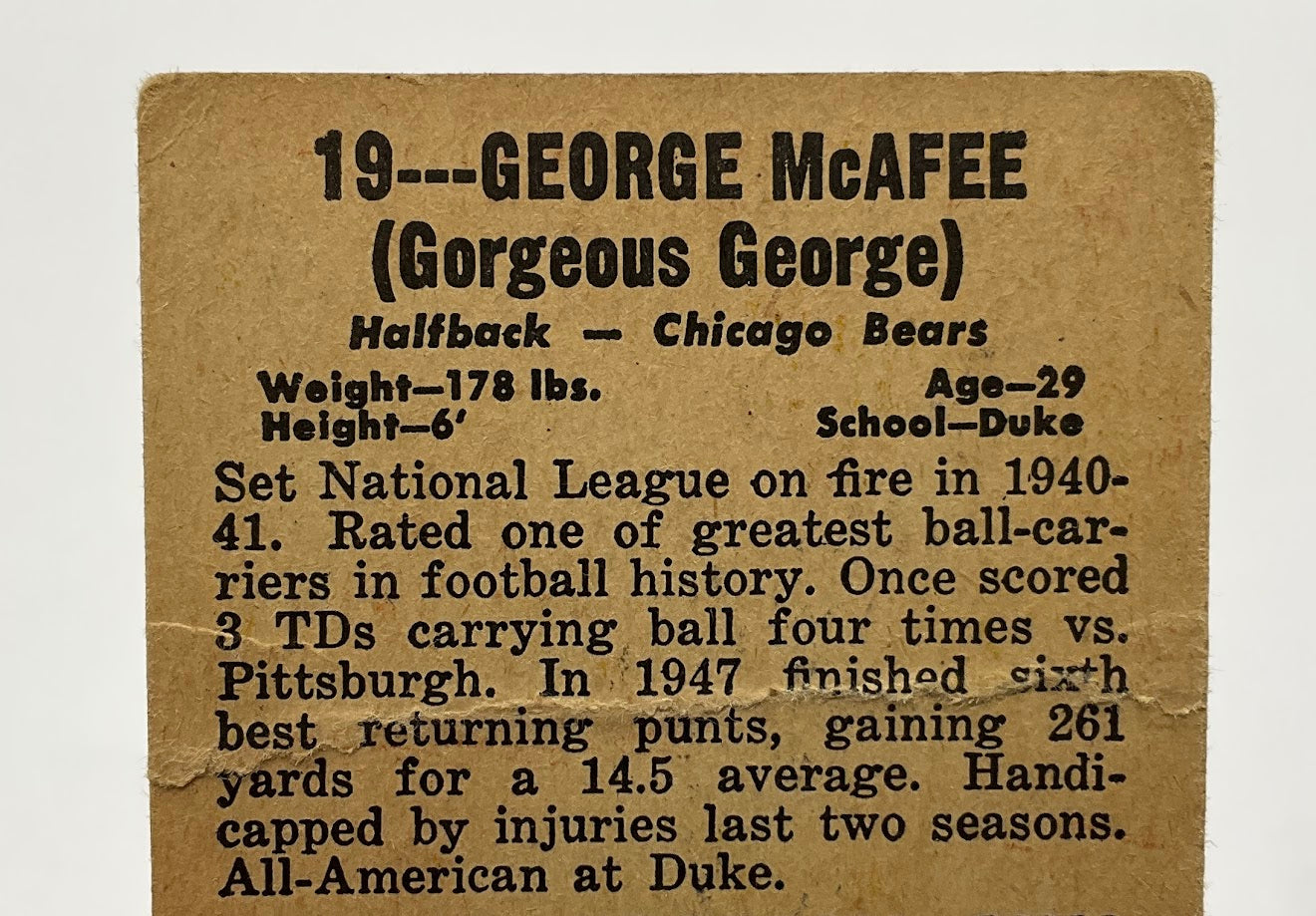 George McAfee 1948 Leaf #19 Chicago Bears PR #1