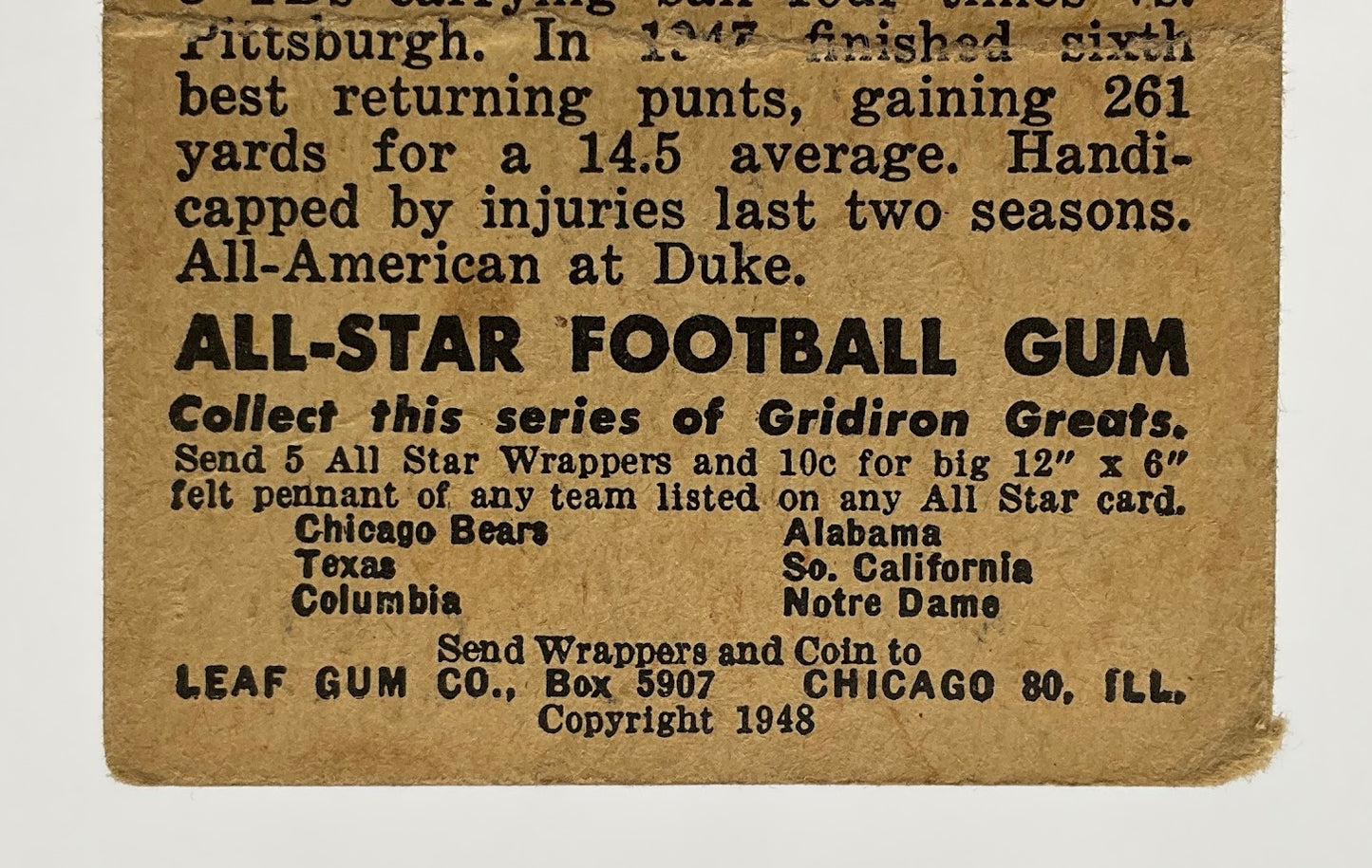 George McAfee 1948 Leaf #19 Chicago Bears PR #2