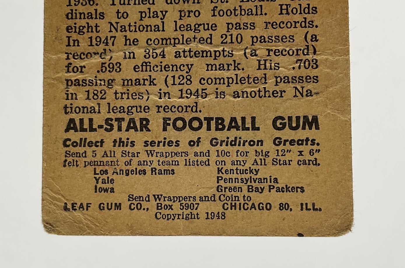 Sammy Baugh 1948 Leaf #34 Washington Redskins PR