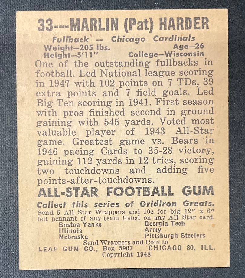 Marlin Harber 1948 Leaf #33 Chicago Cardinals EX