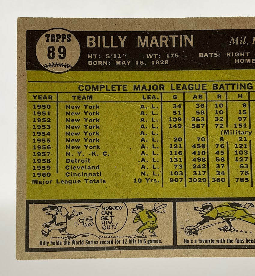 Billy Martin 1961 Topps #89 Milwaukee Braves PR