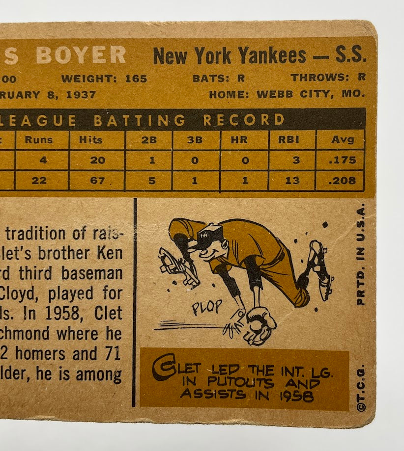 Cletis Boyer 1960 Topps #109 New York Yankees GD