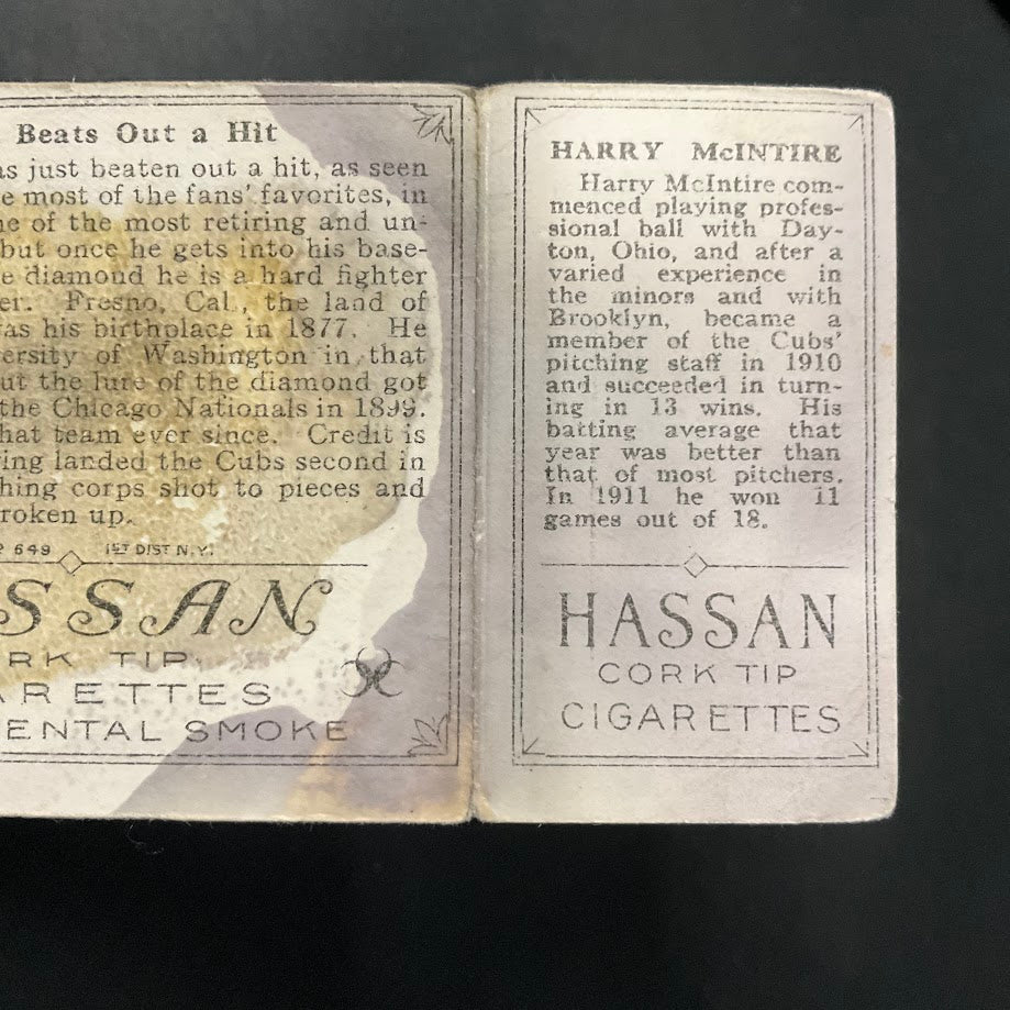 James Archer Harry McIntire 1912 Hassan Triple Fold Chance Beats Out a Hit PR