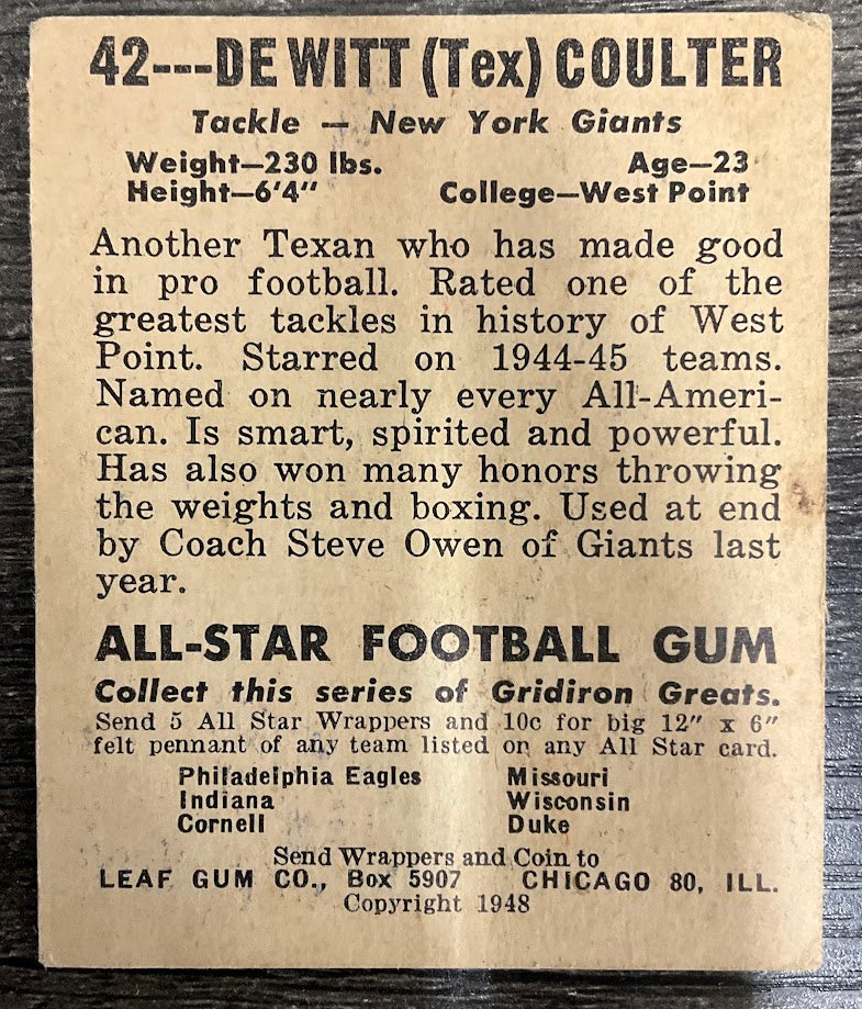 DeWitt Coulter 1948 Leaf #42 New York Giants VG-EX