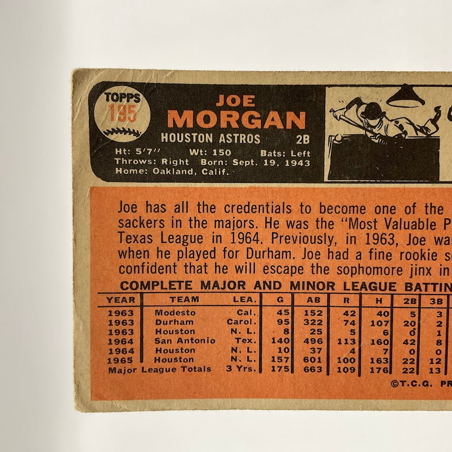 Joe Morgan 1966 Topps #195 Houston Astros PR #2 - Collector Store LLC