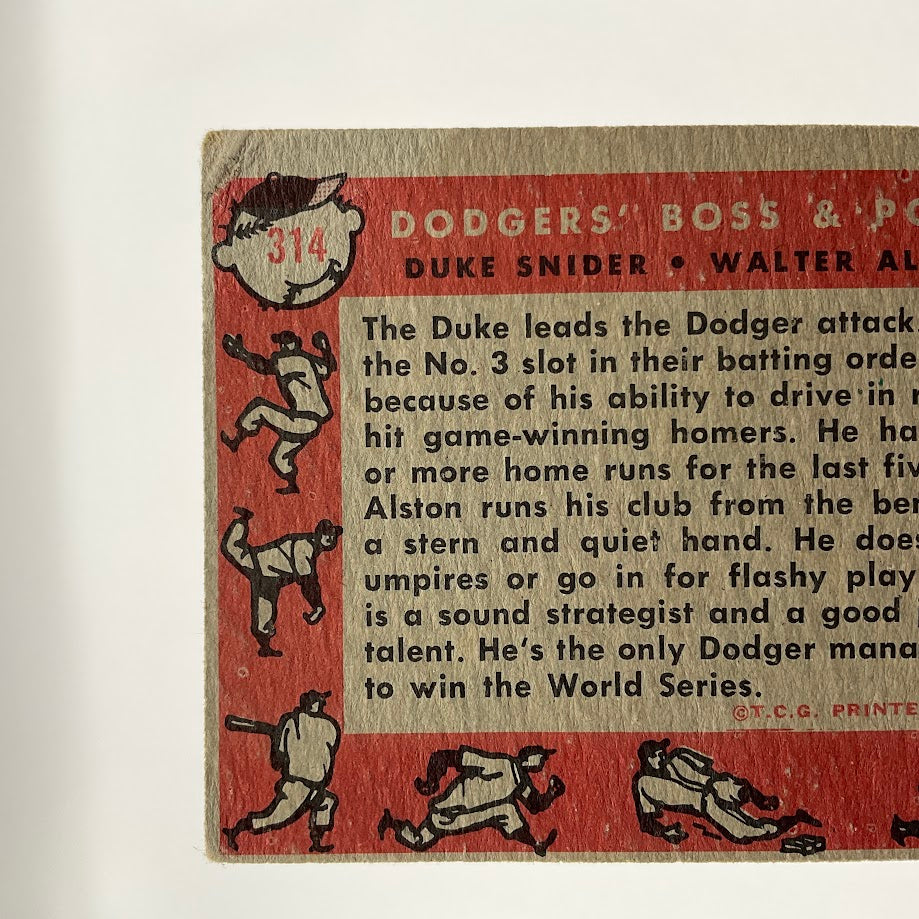 Dodgers' Boss & Power 1958 Topps Duke Snider / Walter Alston #314 GD - Collector Store LLC