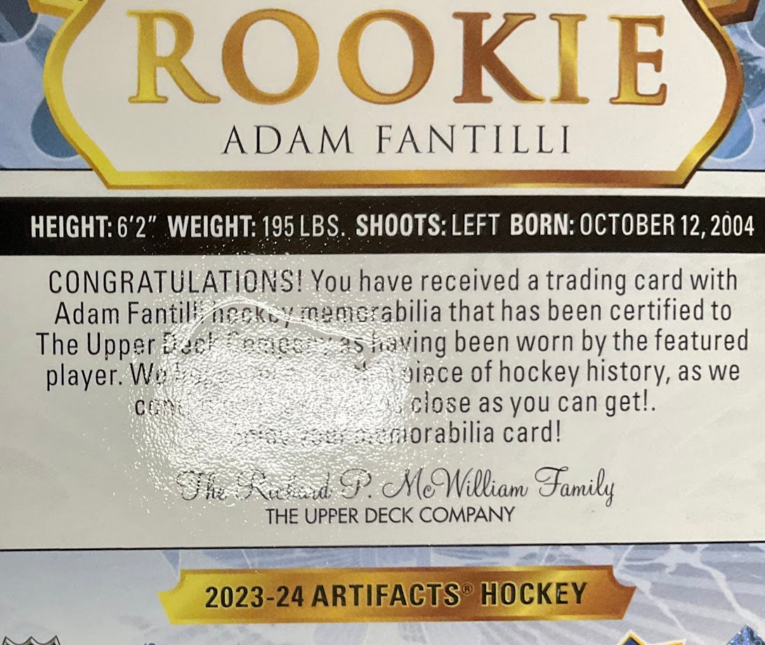 Adam Fantilli 2023-24 Upper Deck Artifacts Green Swatches RC 23/99 #111 - Collector Store LLC
