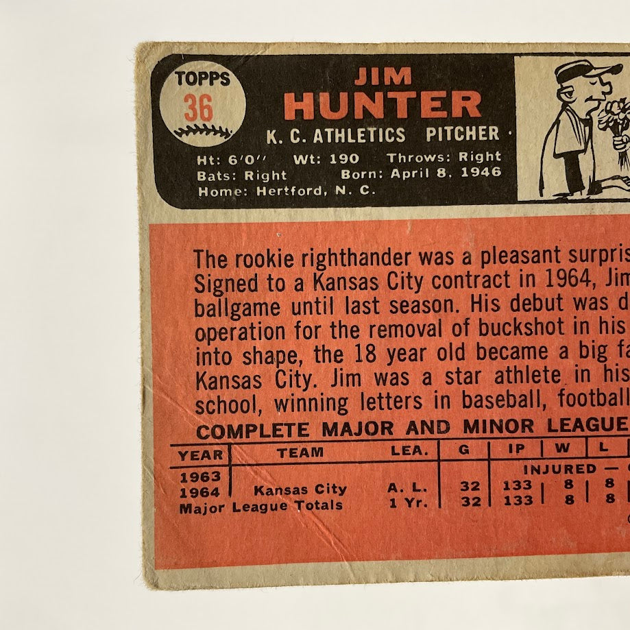 Jim Hunter 1966 Topps #36 Kansas City Athletics PR - Collector Store LLC