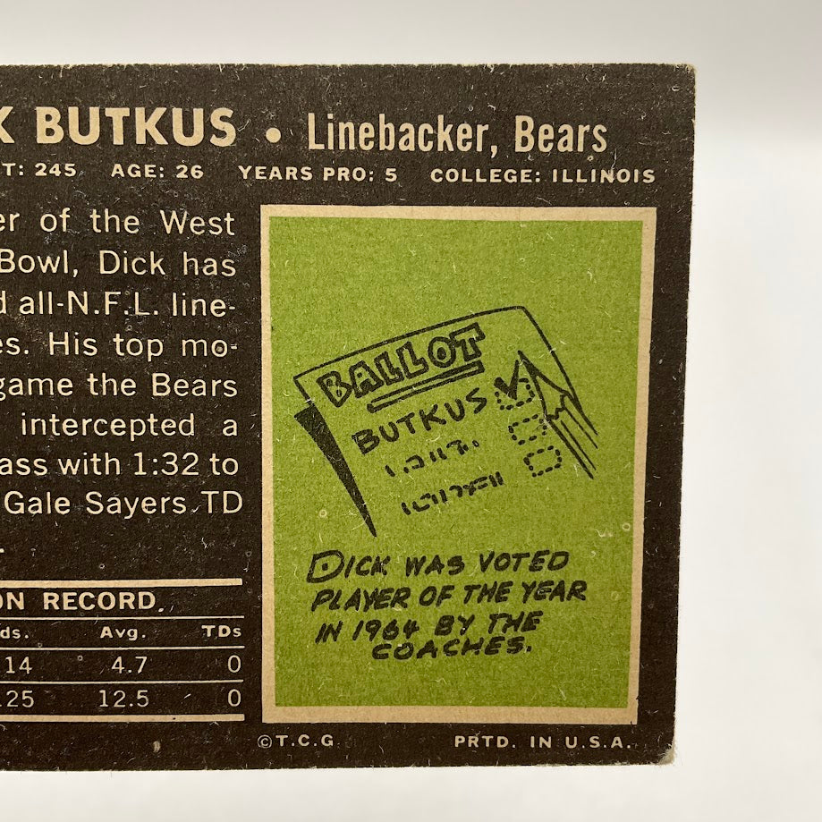 Dick Butkus 1969 Topps #139 Chicago Bears VG - Collector Store LLC