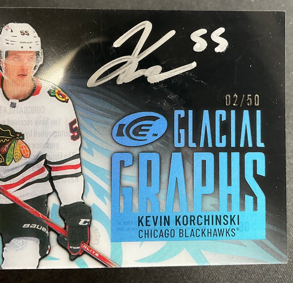 Kevin Korchinski 2024-25 Upper Deck Ice Glacial Graphs Clear Card Auto 02/50