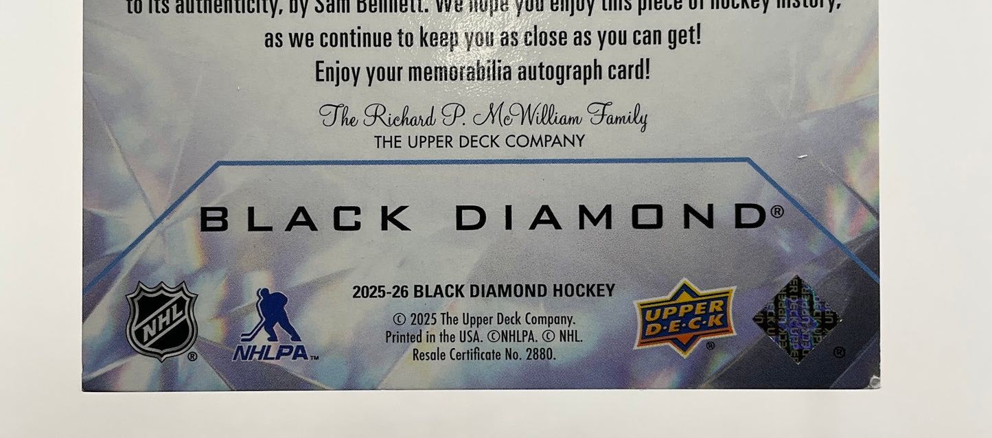 Sam Bennett 2025-26 UD Black Diamond Veteran Jewels Draft Swatch Auto 49/49