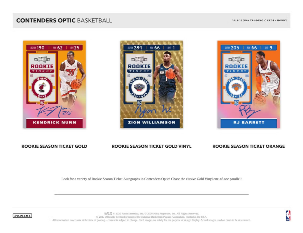 2019-20 Panini Contenders Optic Basketball Hobby Box