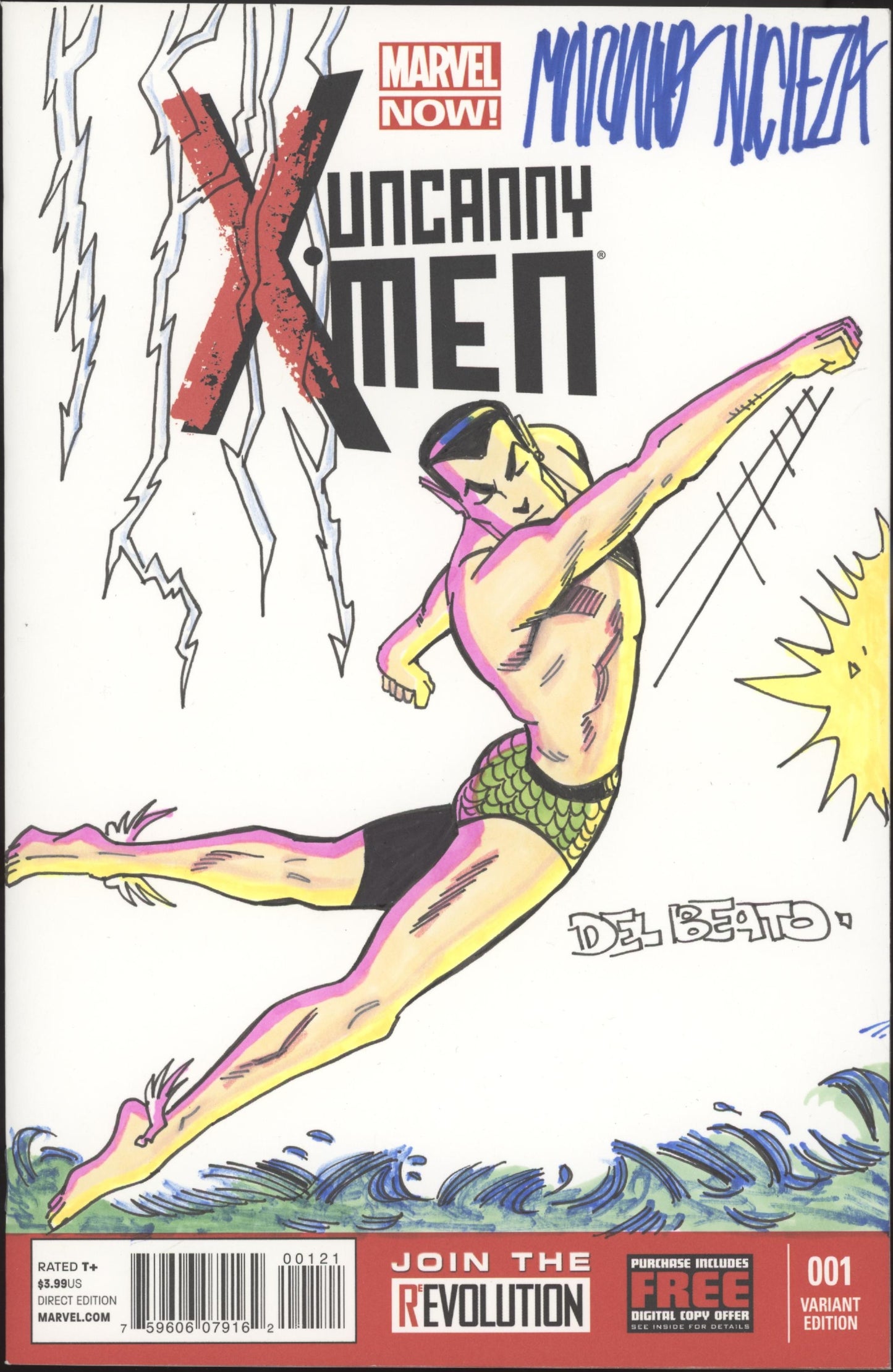 Uncanny X-Men & Fantastic Four Issue #1 Del Beato Mariano Nicieza Sketch Auto #1