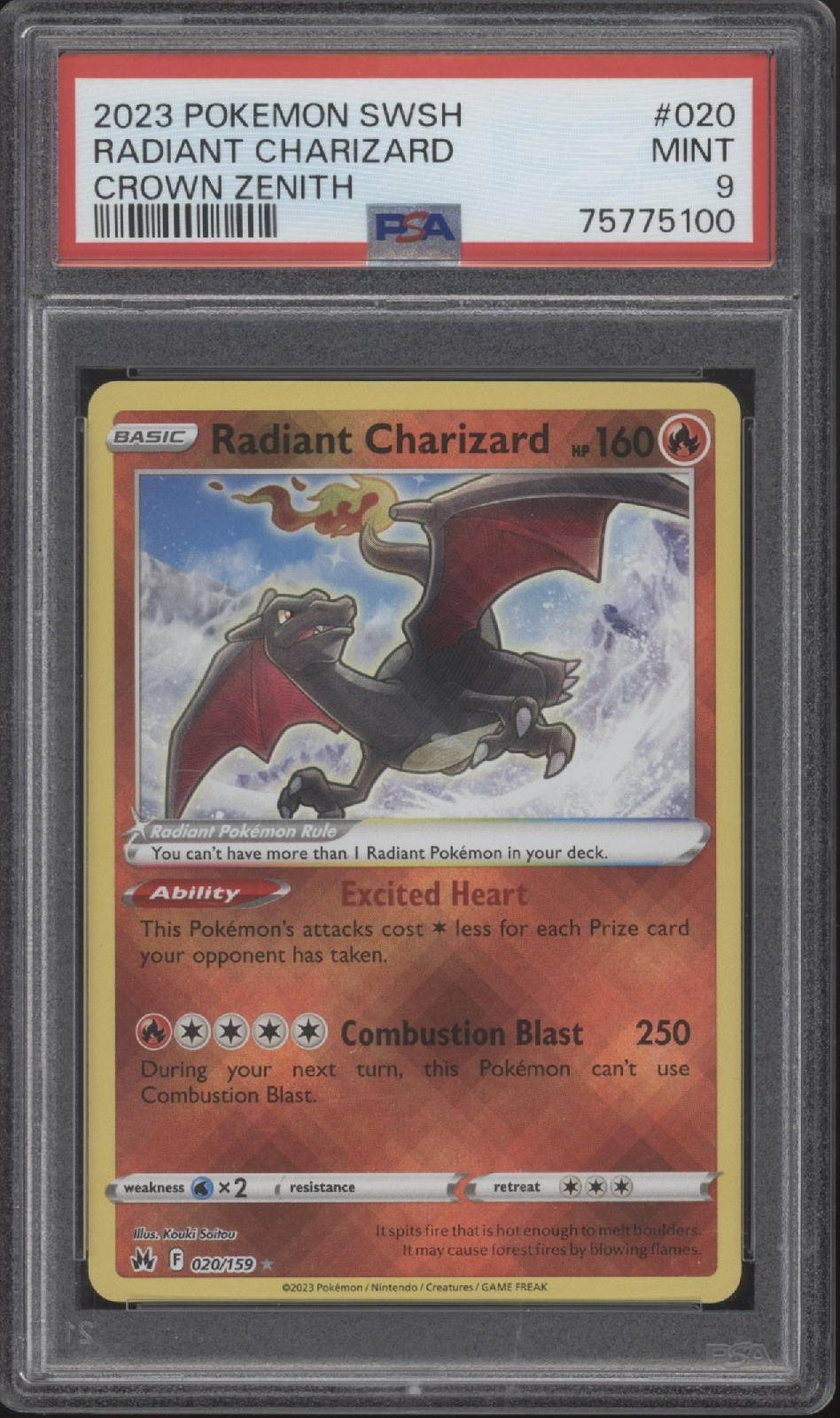 Radiant Charizard Pokemon Crown Zenith #020 PSA 9