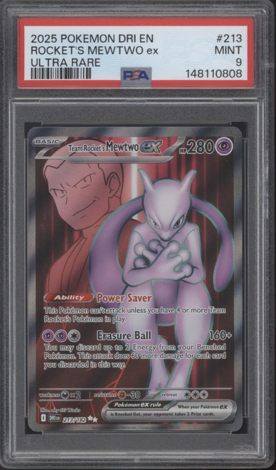 Rocket's Mewtwo ex Pokemon Destined Rivals Ultra Rare #213 PSA 9