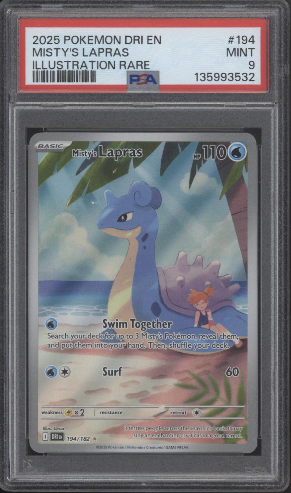 lapras rare pokemon card Misty's Lapras Pokemon Destined Rivals Illustration Rare #194 PSA 9 #3