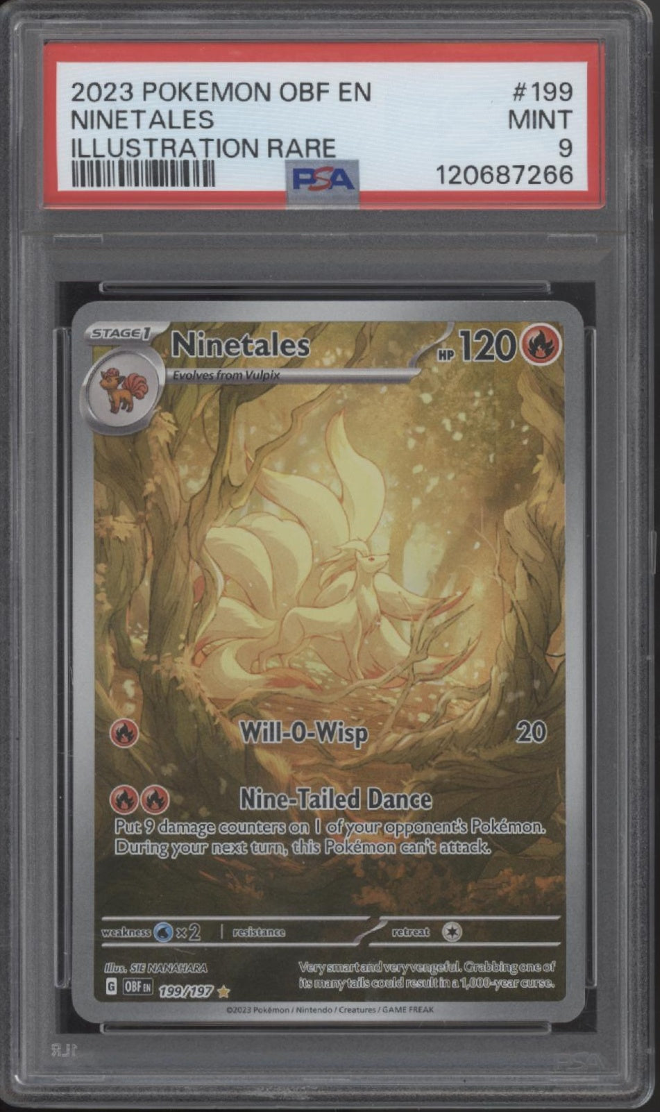 rare ninetales pokemon card Obsidian Flames Illustration #199 PSA 9 Set of:72 GRADE_9-MT Weakness / Resistance / Monster 9 Pocket Trading