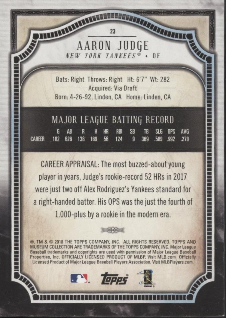 Aaron Judge 2018 Topps Museum Collection 23 - Collector Store LLC