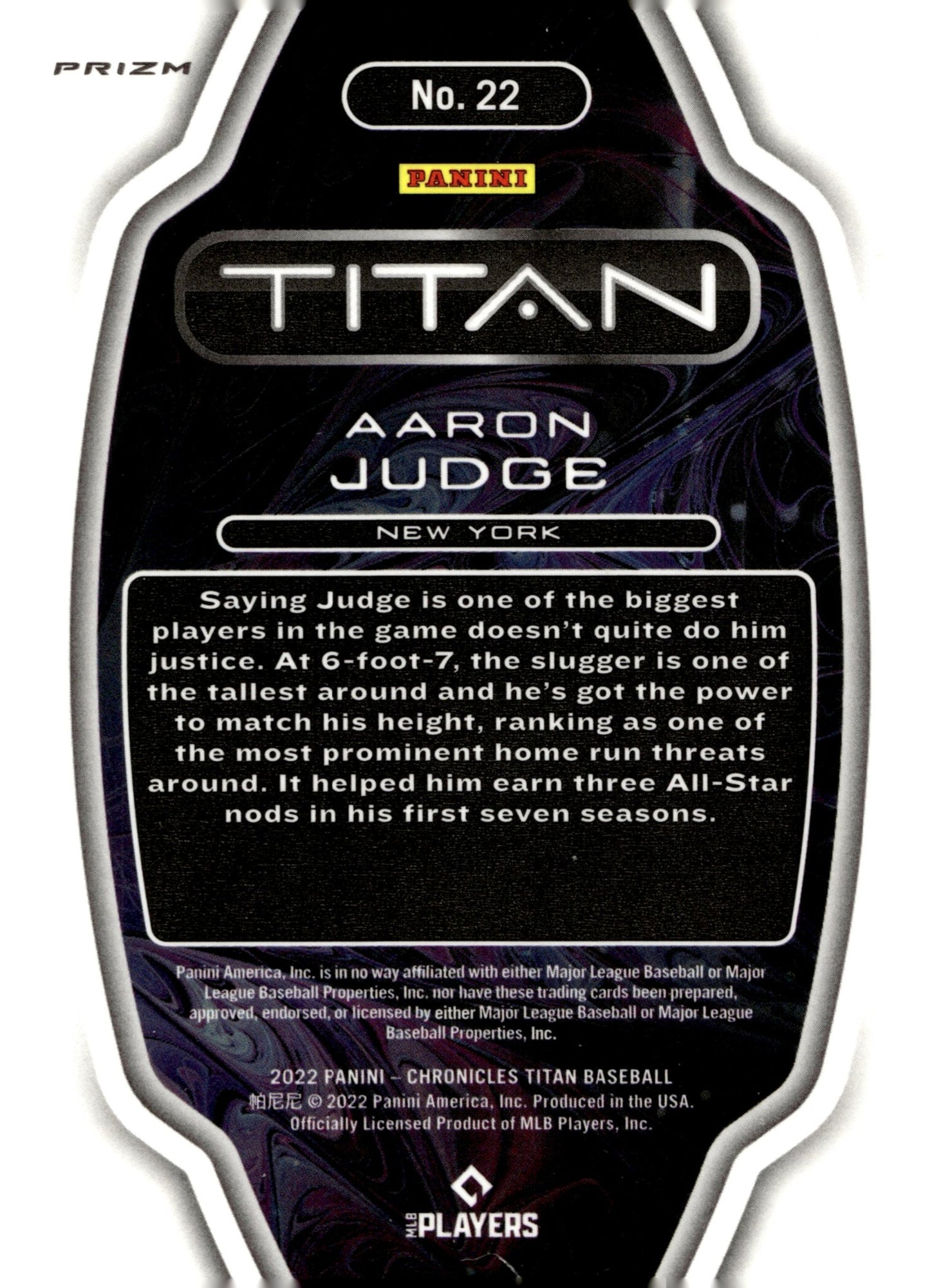 Aaron Judge 2022 Panini Chronicles Titan Xfractor Prizm #22 - Collector Store LLC