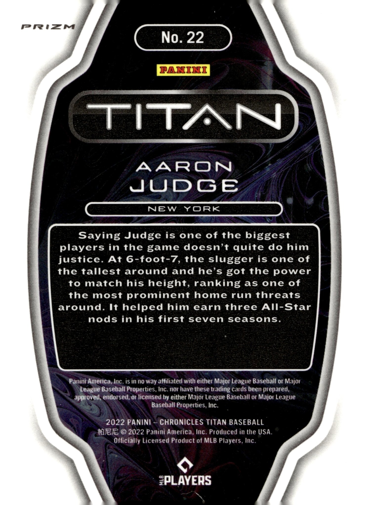 Aaron Judge 2022 Panini Chronicles Titan Xfractor Prizm #22 - Collector Store LLC