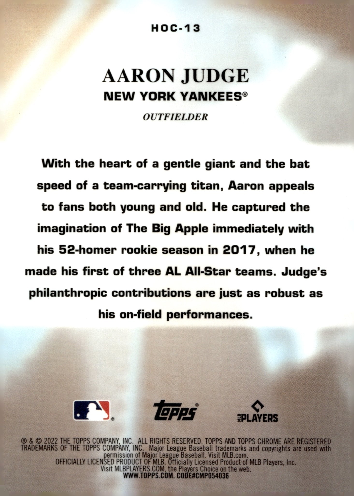 Aaron Judge 2022 Topps Chrome Heart of the City Refractor #HOC - 13 #1 - Collector Store LLC