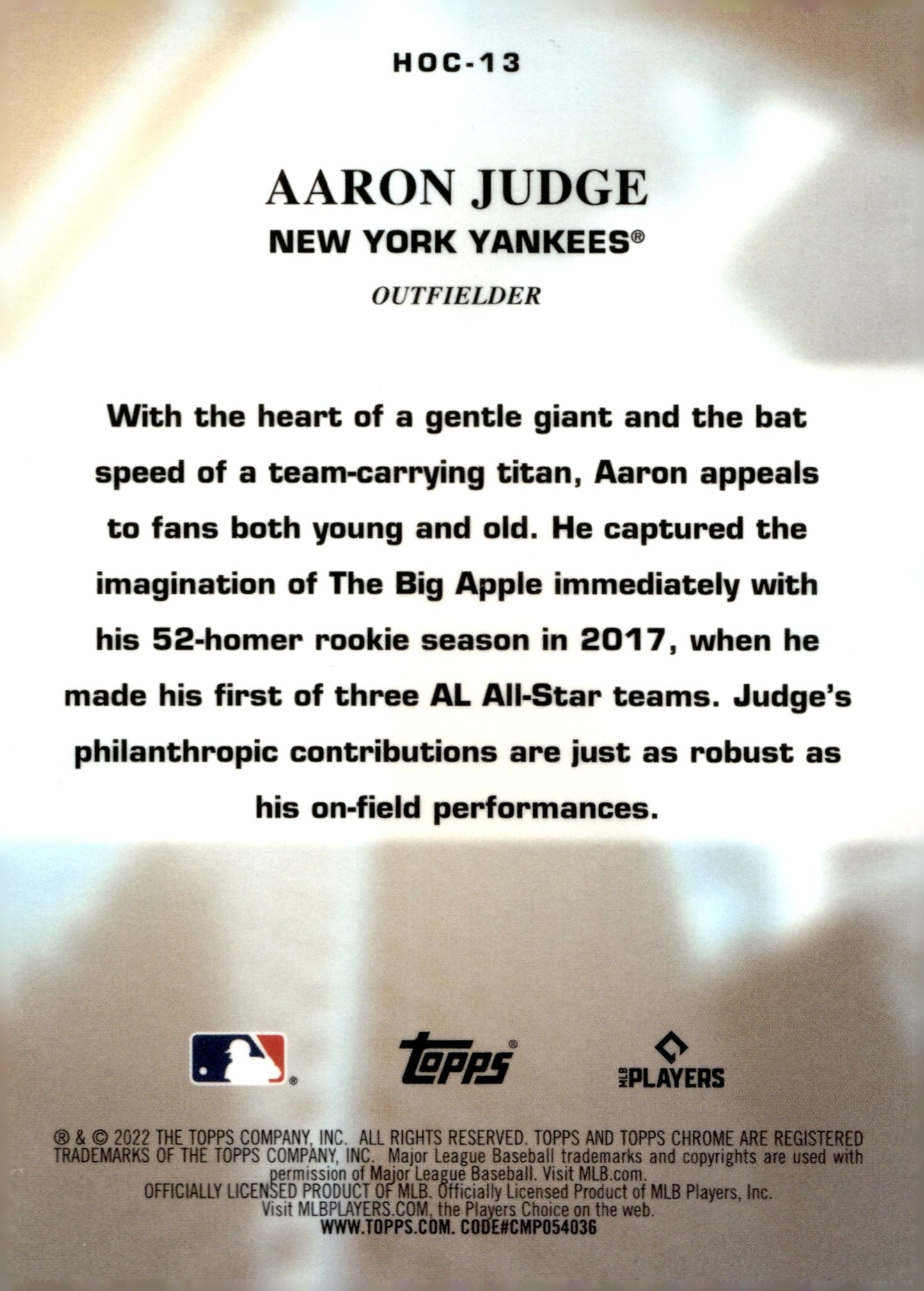 Aaron Judge 2022 Topps Chrome Heart of the City Refractor #HOC - 13 #2 - Collector Store LLC