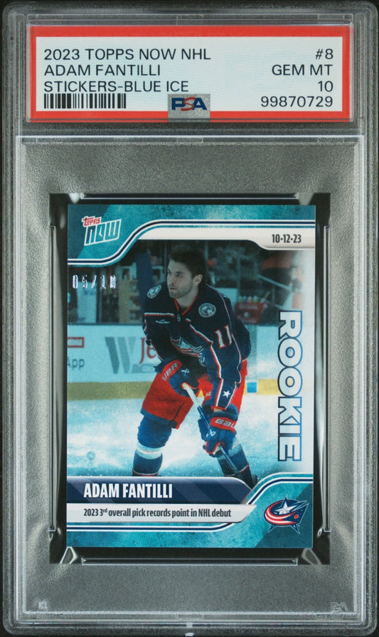 Adam Fantilli 2023 Topps Now Stickers Blue Ice Mini RC 05/10 #8 PSA 10 - Collector Store LLC
