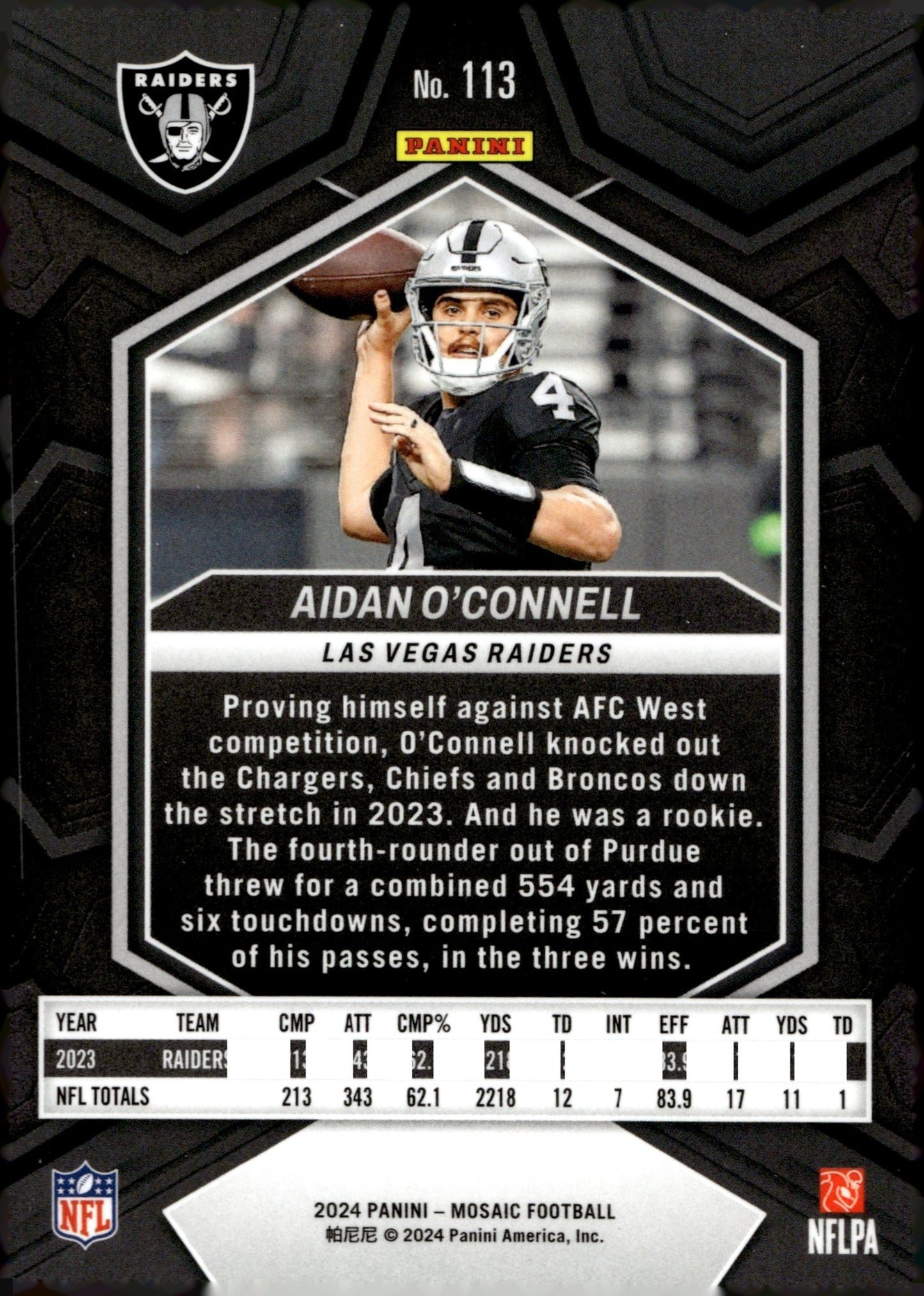 Aidan O'Connell 2024 Panini Mosaic #113 - Collector Store LLC